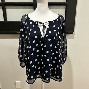 NWT Abercrombie & Fitch Polka Dot Blouse Top Sheer Sleeves in Navy Size Large